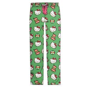 Hello Kitty Ladies Sleep Pants Medium Green Christmas Print Womens Pajama